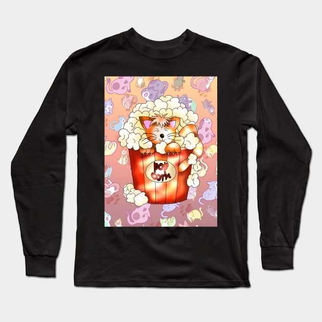 cute ginger cat in a popcorn pot Long Sleeve T-Shirt by cuisinecat